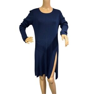 Eileen Fisher Knit Sweater Dress with High Leg Slit Blue Long Sleeve Size XS